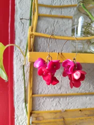 עגילי פרחים בורוד אדום