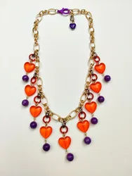 שרשרת לבבות בכתום וסגול